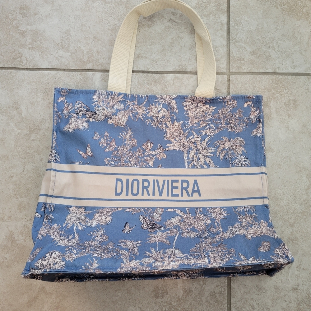 Christian Dior Blue and Cream Tote Bag. Pre-owned.